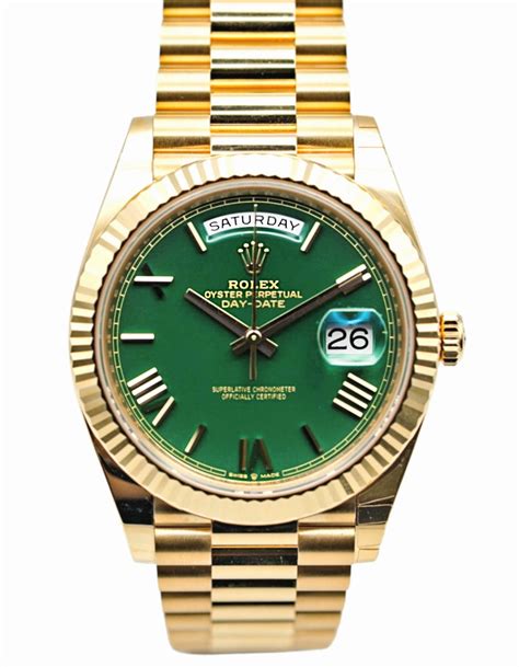 rolex daydate green face|rolex pre owned date.